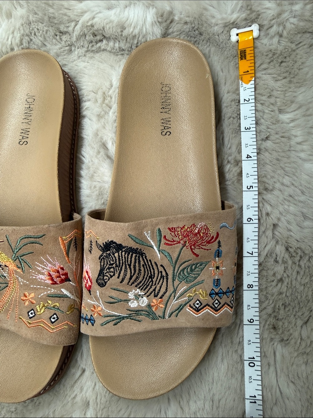 Johnny Was Watipaso Embroidered Suede Slide Sandals Tan Size 10 - Picture 11 of 13